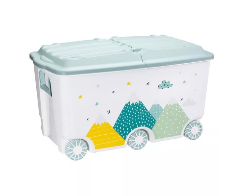 Ящик для игрушек на колесах с декором "Горы" 685х395х385мм, 66,5л  (Светло-голубой)