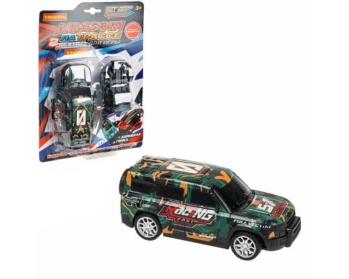 Машинка пластмассовая инерционная "Авария на трассе" Джип хаки  (pull back) CRD 25x18,2x5,2см