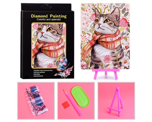 Мозаика алмазная "Котик в шарфе" 15*20см