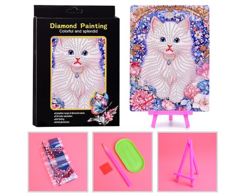 Мозаика алмазная "Белый котёночек" 15*20см