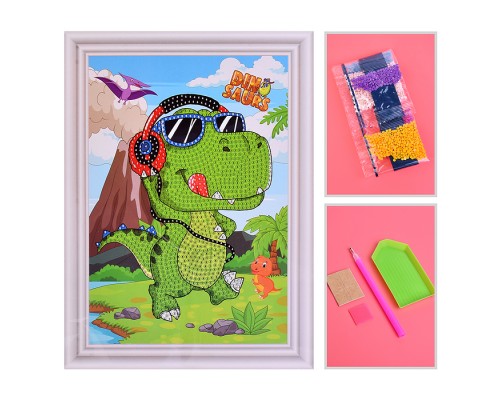 Мозаика алмазная "Динозаврик с плеером" 17.5*23.5см