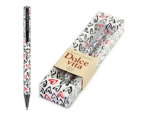 Ручка шариковая "Dolce vita. Сердечки. Красные и черные" металлический корпус 0,7 мм, синяя