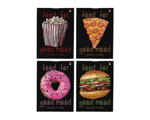 Блокнот А7 40 л. "Food in black" 4 вида