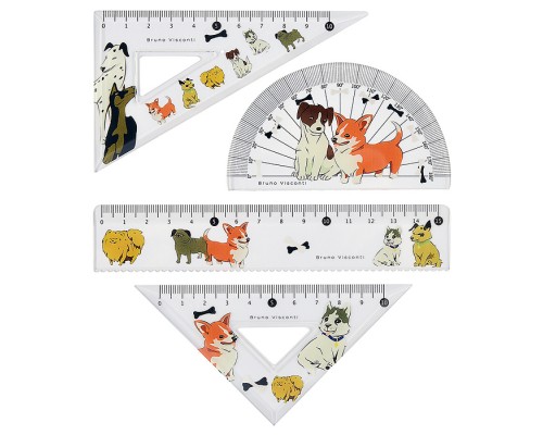 Набор измерительных инструментов (транспортир,линейка,два треугольника) "HappyGraphix. Щеночки"