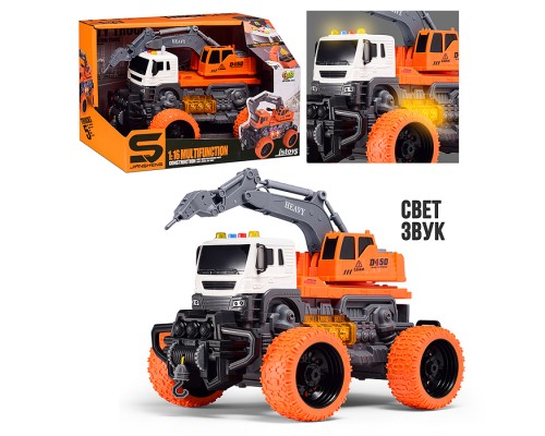 Машина "МегаБур" 1:16 (свет, звук) в коробке (цвет оранжевый)