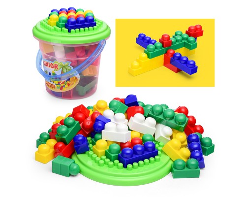 Конструктор "Юниор" (57 элементов) (в ведре розовом "Макси" с крышкой)