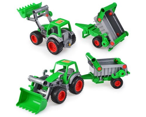 Фермер-техник, трактор-погрузчик с полуприцепом (в сеточке)