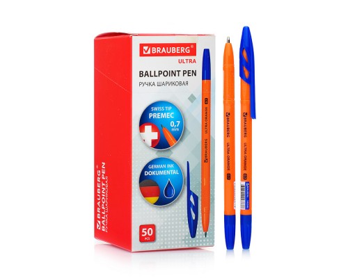 Ручка шариковая "Ultra orange", синяя, узел 0,7 мм, чернила Германия, наконечник Швейцария