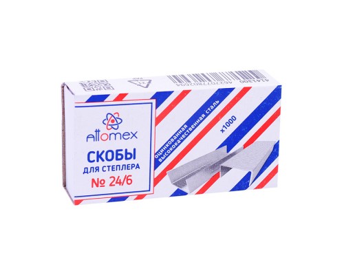 Скобы для степлера 24/6 1000 шт в картонной коробке, оцинкованные