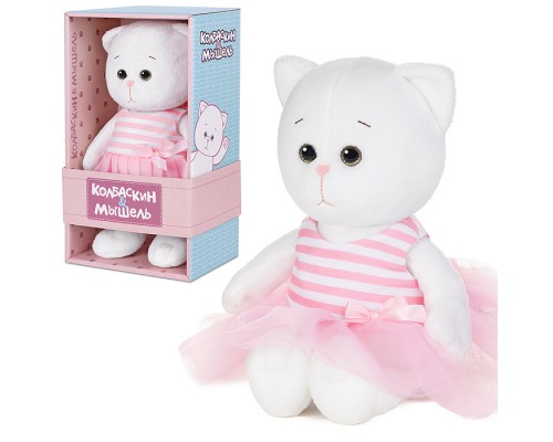 Мышель в полосатом розовом платье с бантиком, 20 см, в коробке