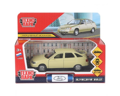 Машина металл Ваз-2112 12 см, двери, багаж, беж, коробка