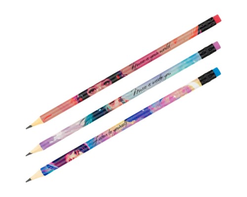 Карандаш ч/г "Girls and music" HB, заточен., с печатью, с ластиком, ассорти, туба