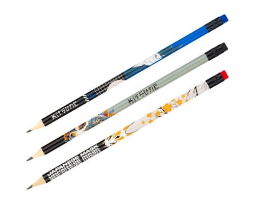 Карандаш ч/г "Kitsune" HB, заточен., с печатью, с ластиком, ассорти, туба