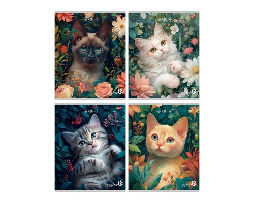 Тетрадь клетка 96л. "Коты в цветах"