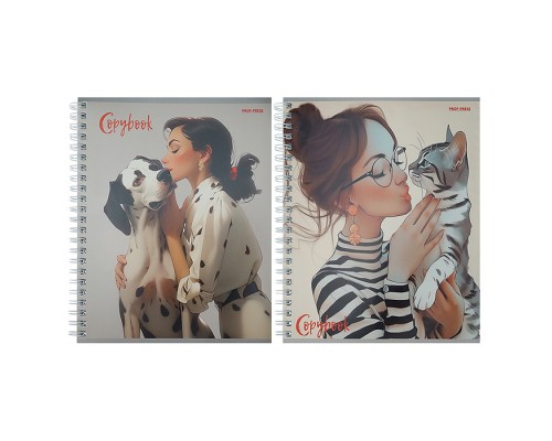 Тетрадь клетка 96л. А5, "Девушки и питомцы - 1" на гребне