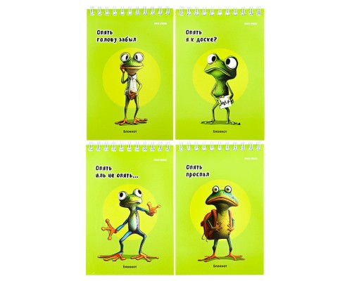 Блокнот А6 40л. клетка "Жабка" ассорти, цвет.мелов.обл, офсет