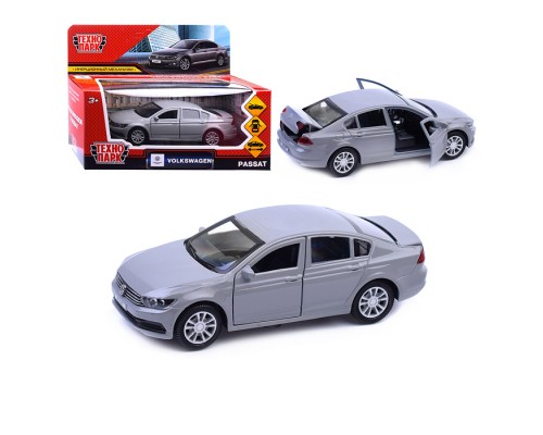Машина металл Volkswagen Passat 12 см, двер, багаж, инерц, темно-серый, в коробке