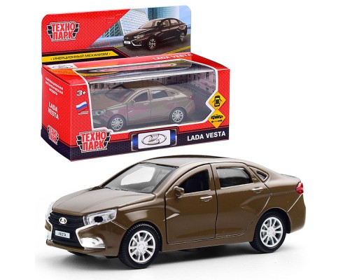 Машина металл LADA Vesta 11,5 см, (двери, коричневый) в коробке