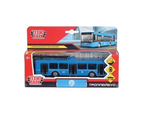 Машина металл "Метрополитен троллейбус" 16,5 см, двери, инерц., синий