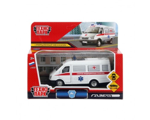 Машина металл ГАЗ -3221 "Газель" Скорая 12,2 см, (двери) инерц, в коробке