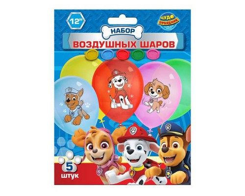 Латексные шары - набор 5 шт цветной принт, "Щенячий патруль"