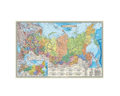 Карта Россия п/а с инфографикой, 58х38 см, двухсторонняя 1:14,5 млн, лам. с европодвесом