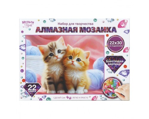Алмазная мозаика 22*30 с подрамником "Котики"