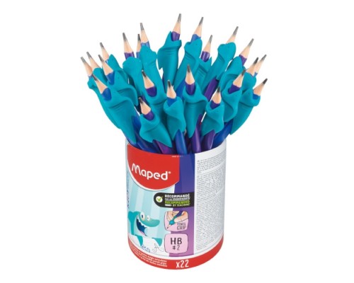 Карандаш чернографитный пластиковый, треугольный, НВ, тренажер для постановки письма в комплекте, 22 штуки, в стакане-подставке