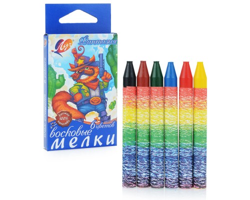 Мелки восковые 6 цв. "Фантазия" (круглые) на масляной основе