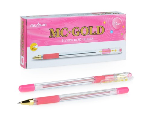 Ручка шариковая MunHwa "MC Gold" розовая, 0,5мм, грип