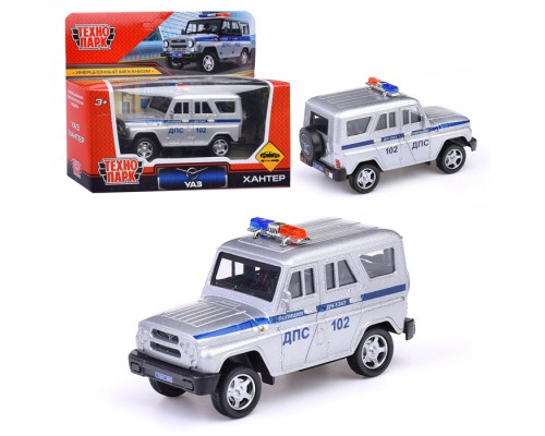Машина металл УАЗ Хантер Полиция 10,5 см, серебристый, инерц., в коробке