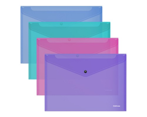 Папка-конверт на кнопке пластиковая Glossy Vivid, полупрозрачная, A4, ассорти