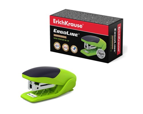 Мини-степлер №10 ErgoLine® до 15 листов, ярко-салатовый