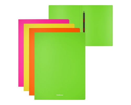 Папка-скоросшиватель пластиковая с пружинным механизмом Matt Neon, A4, ассорти