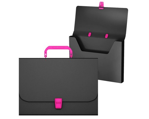 Портфель пластиковый Matt Accent , A4, черный с розовой ручкой и замком