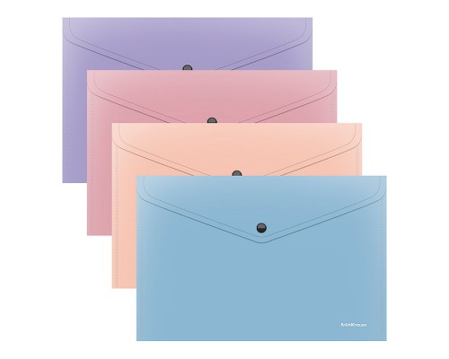 Папка-конверт на кнопке пластиковая A4, непрозрачный, ассорти