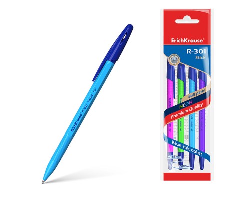 Набор из 4 ручек шариковых Stick Neon 1.0, цвет чернил синий (в пакете)