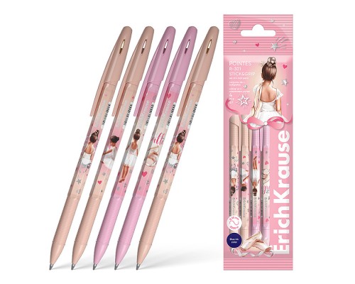 Набор из 4 ручек шариковых R-301 Stick&Grip Pointes 0.7, цвет чернил синий (в пакете)