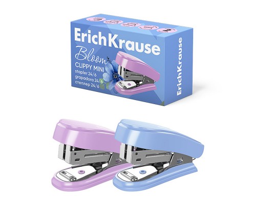 Мини-степлер №24/6, 26/6 Clippy Mini Pastel Bloom до 15 листов, ассорти