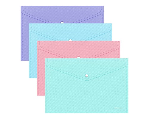 Папка-конверт на кнопке пластиковая Diagonal Pastel, A4, непрозрачный, ассорти (в пакете по 12 шт.)