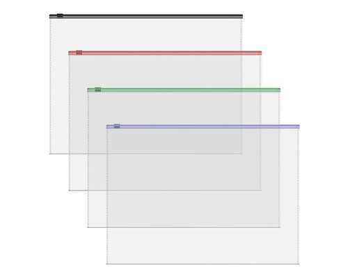 Zip-пакет пластиковый ErichKrause Fizzy Clear c цветной молнией, A4, прозрачный, ассорти (в пакете по 12 шт.)