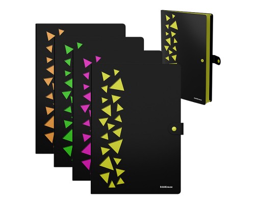 Папка-картотека на кнопке пластиковая ErichKrause Matt Accent, с 4 отделениями, с перфорацией, A4, ассорти (в пакете по 4 шт.)