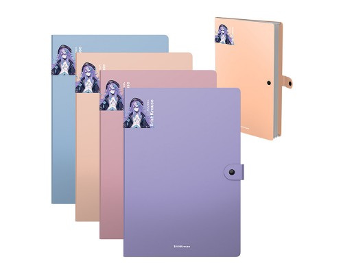 Папка-картотека на кнопке пластиковая Soft Manga, с 4 отделениями, A4, ассорти