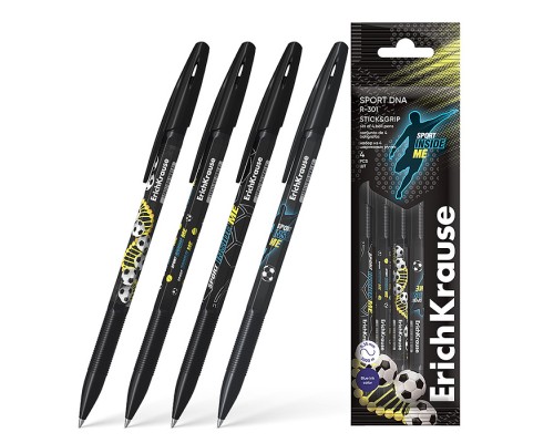 Набор из 4 ручек шариковых R-301 Stick&Grip Sport DNA 0.7, цвет чернил синий (в пакете)