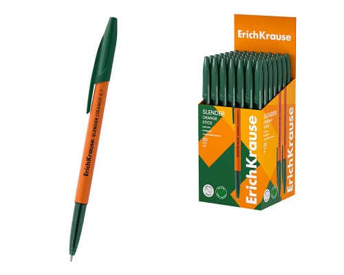 Ручка шариковая Slender Stick Orange, 0.7, Super Glide Technology, цвет чернил зеленый (в коробке по 50 шт.)
