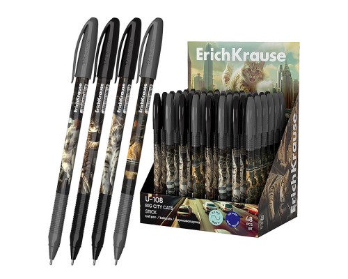 Ручка шариковая U-108 Stick Big City Cats, 1.0, Ultra Glide Technology, цвет чернил синий (в дисплее по 48 шт.)