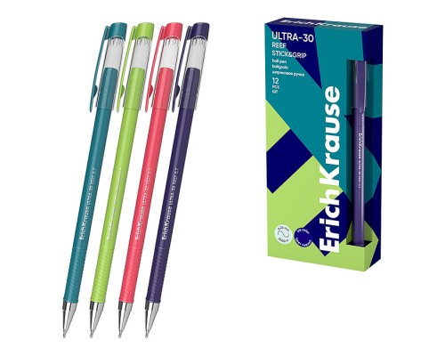 Ручка шариковая ErichKrause ULTRA-30 Stick&Grip Reef 0.7, Super Glide Technology, цвет чернил синий (в коробке по 12 шт.)