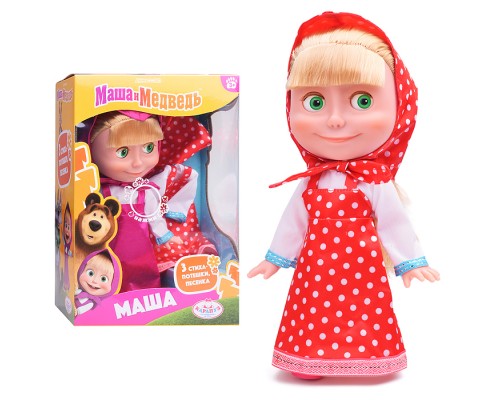 Кукла Маша и Медведь маша 25см, озвуч, платье в горошек, кор