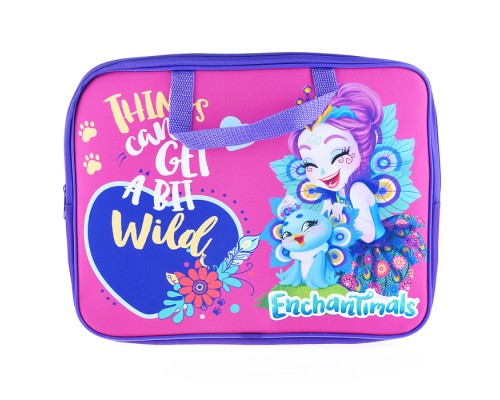 Папка-сумка "Enchantimals" с ручкой, А4, текстильная, увеличенная боковина 75мм
