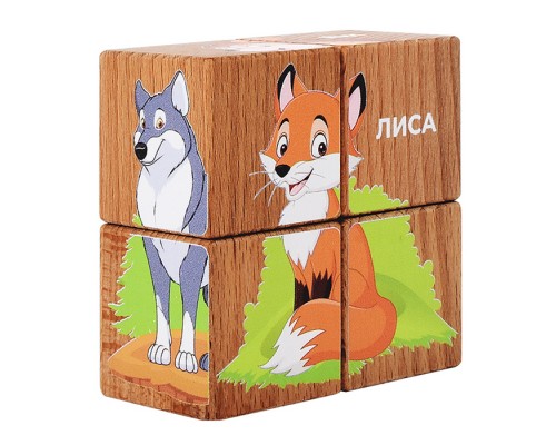 Набор кубиков обучающий "Лесные жители" (4кубика, 3 двусторонние карточки, развивающее методическое пособие)